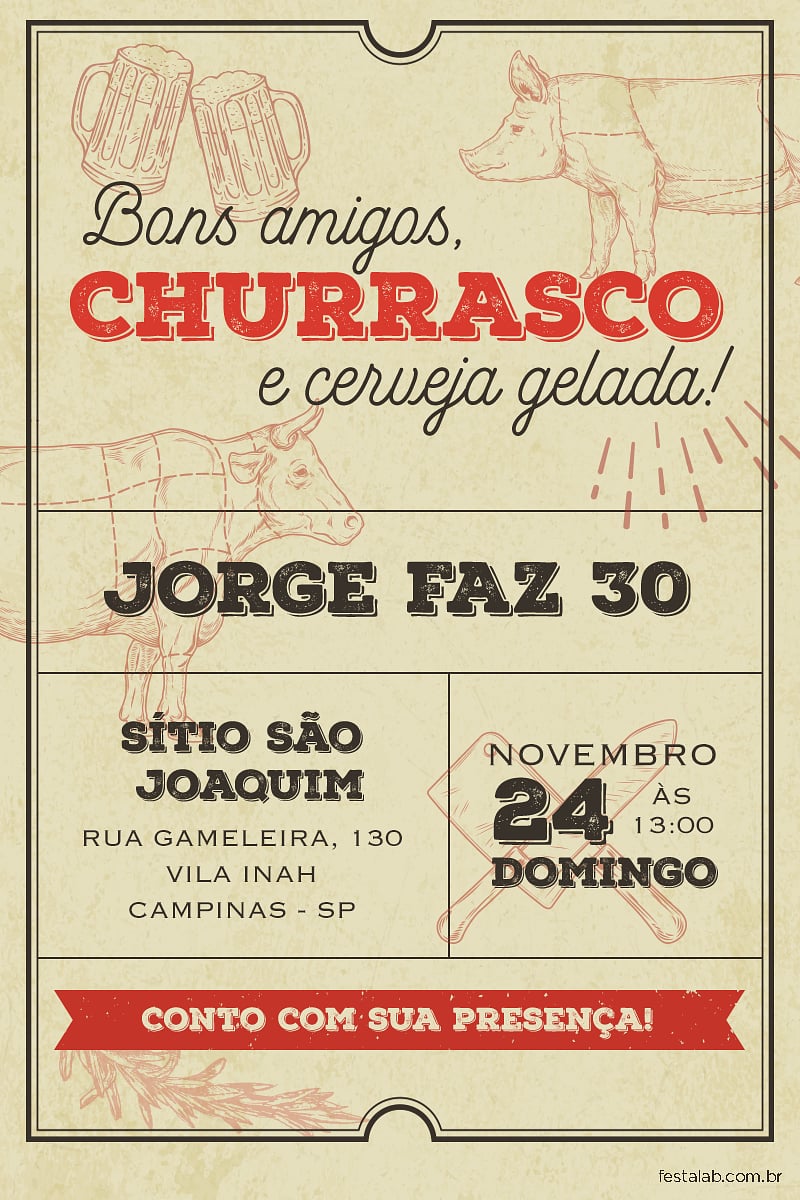 Criar convite de aniversário - Churrasco| FestaLab