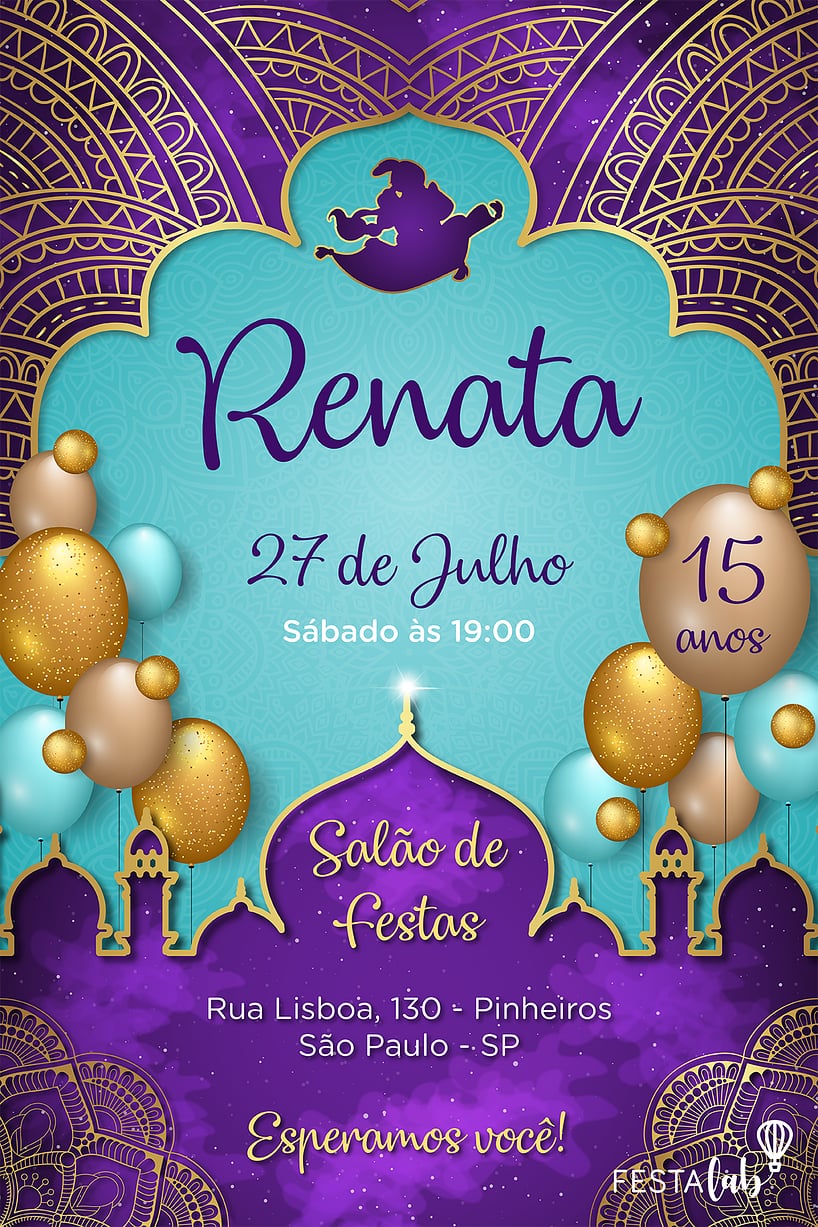 Criar convite de aniversário - Aladdin| FestaLab