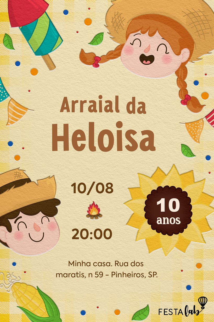 Criar convite de aniversário - Arraiá da Alegria| FestaLab