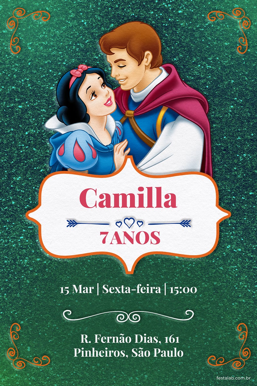 Criar convite de aniversário - Branca de Neve - Verde| FestaLab