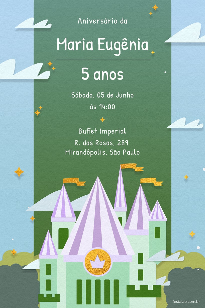 Criar convite de aniversário - Castelo Verde| FestaLab