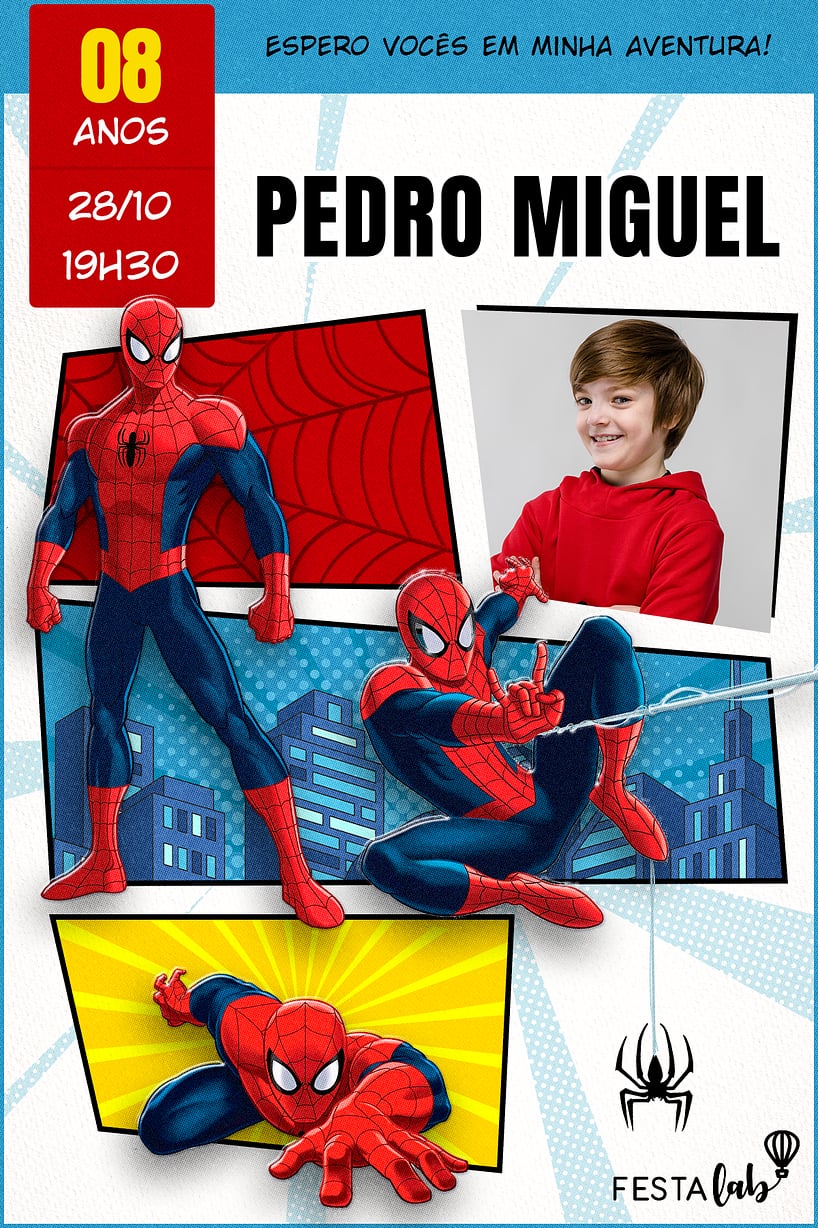 Criar convite de aniversário - Homem Aranha HQ| FestaLab