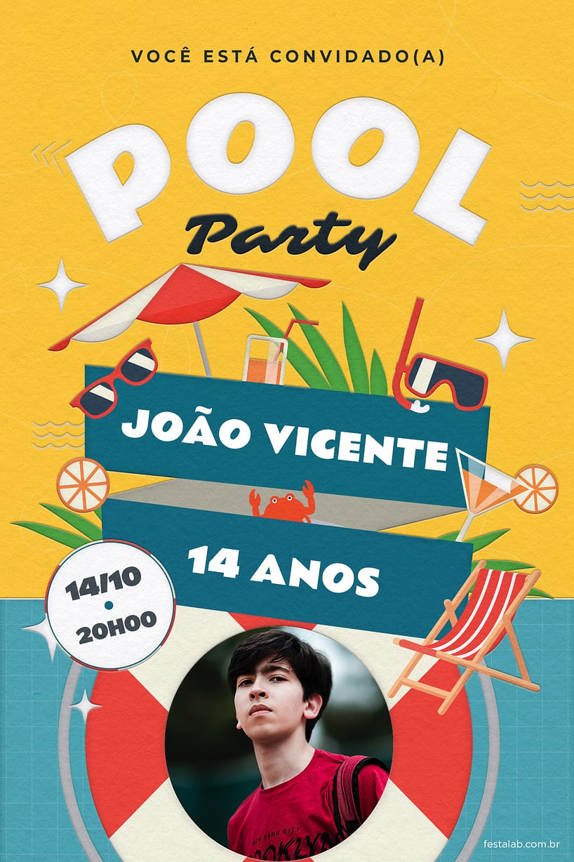 Criar convite de aniversário - Festa na piscina| FestaLab