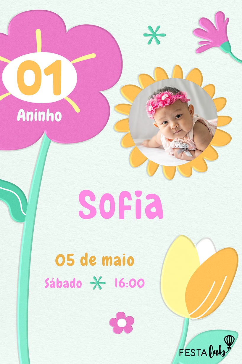 Criar convite de aniversário - Florzinhas Coloridas| FestaLab