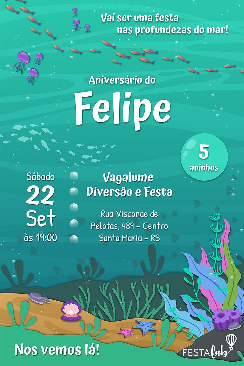 Criar convite de aniversário - Fundo do Mar| FestaLab