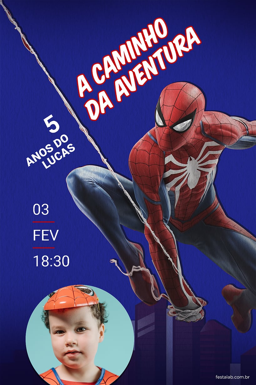 Criar convite de aniversário - Homem aranha em ação azul| FestaLab