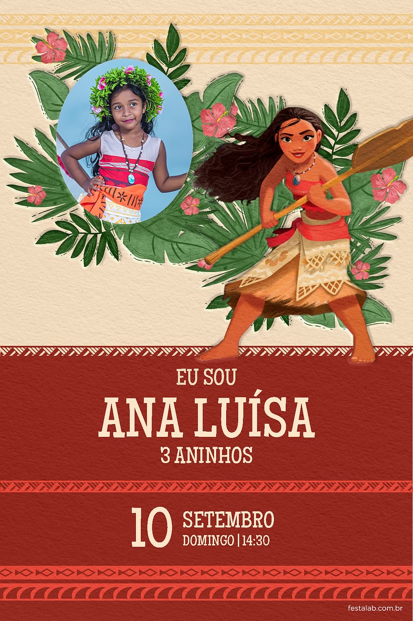 Criar convite de aniversário - Moana tribal vermelho| FestaLab