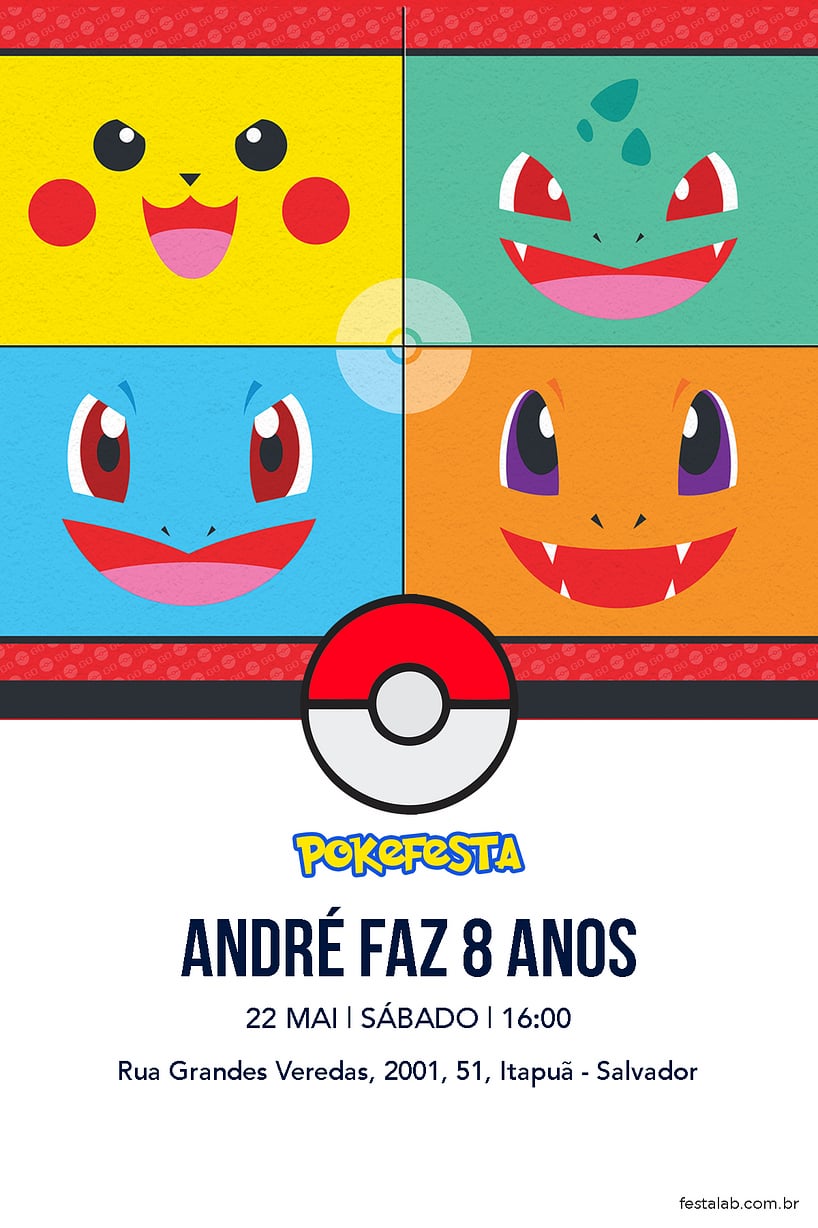 Criar convite de aniversário - Pocket Monsters| FestaLab