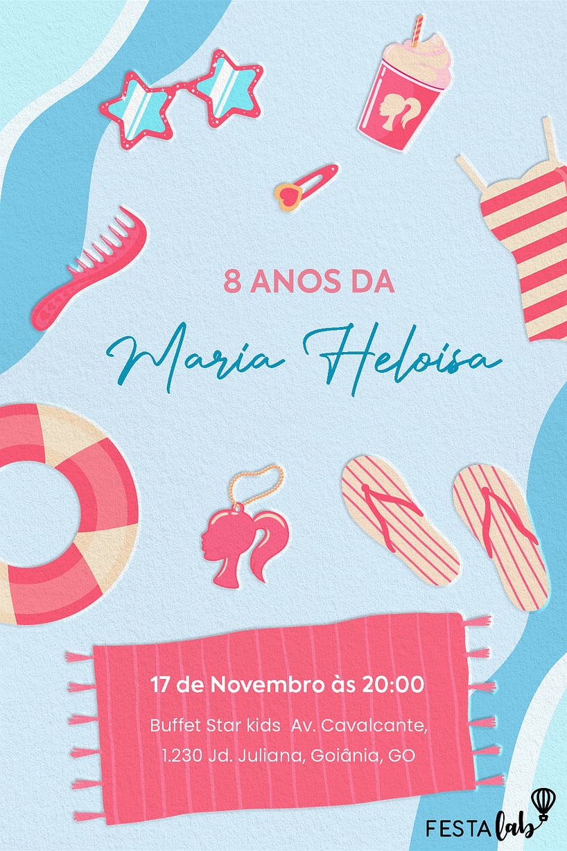 Criar convite de aniversário - Poolparty da Barbie| FestaLab