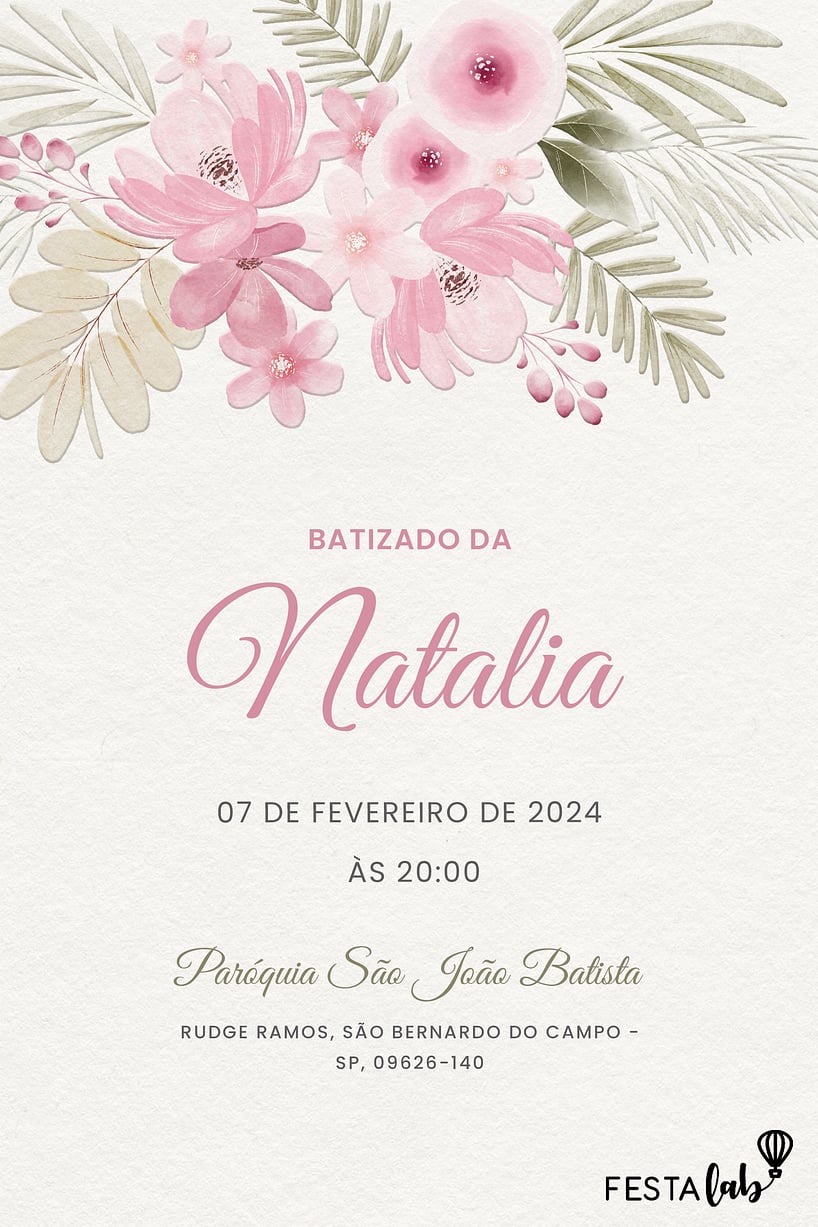 Criar convite de Batizado - Primavera rosa| FestaLab