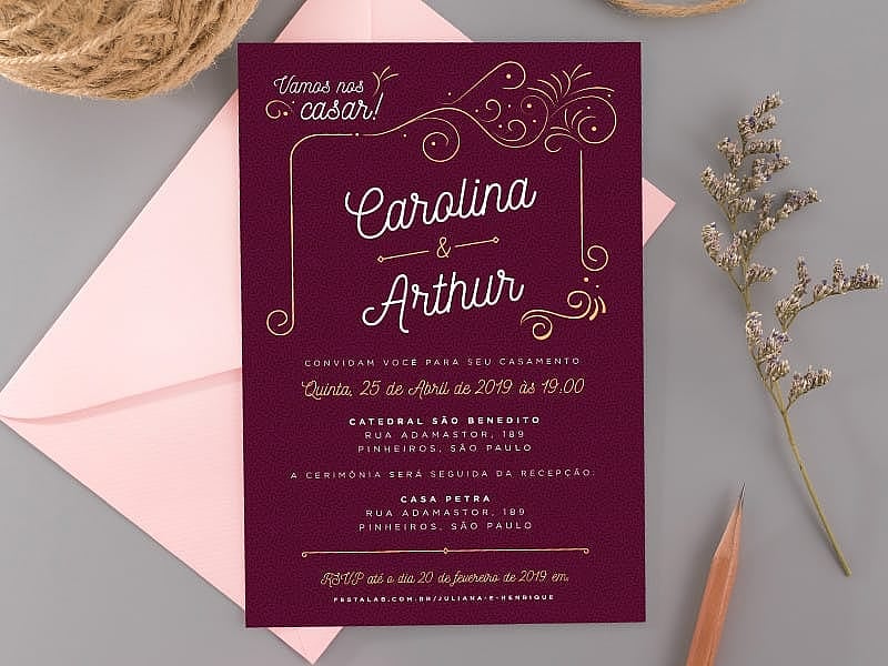 Crie seu convite de casamento - Ornamental Marsala| FestaLab