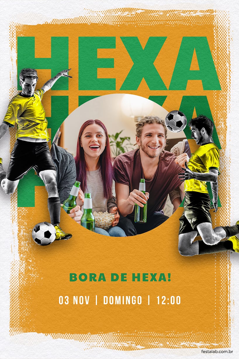 Criar convite de Ocasiões especiais - Bora de Hexa amarelo| FestaLab