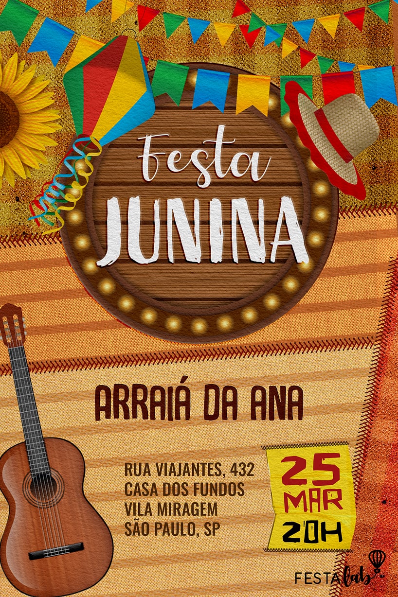 Criar convite de Ocasiões especiais - Festa junina estampado| FestaLab