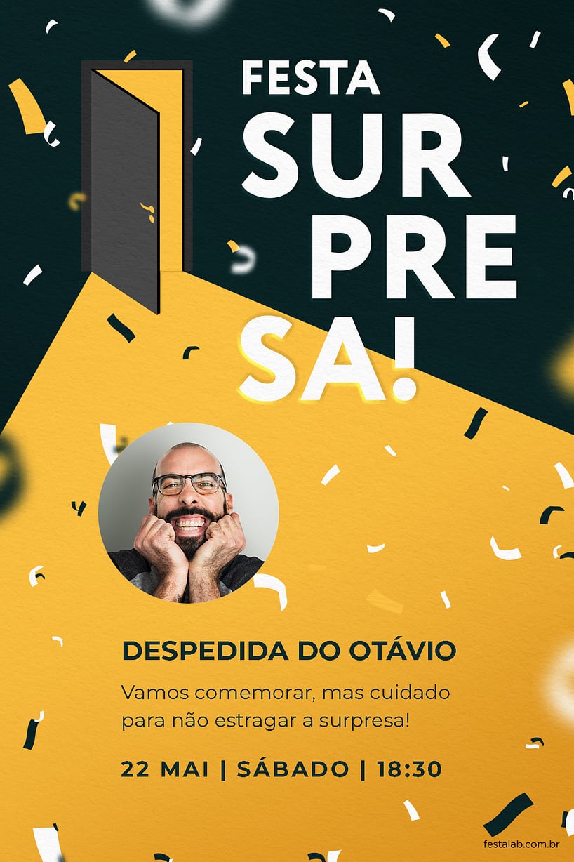 Criar convite de Ocasiões especiais - Festa Surpresa amarela| FestaLab