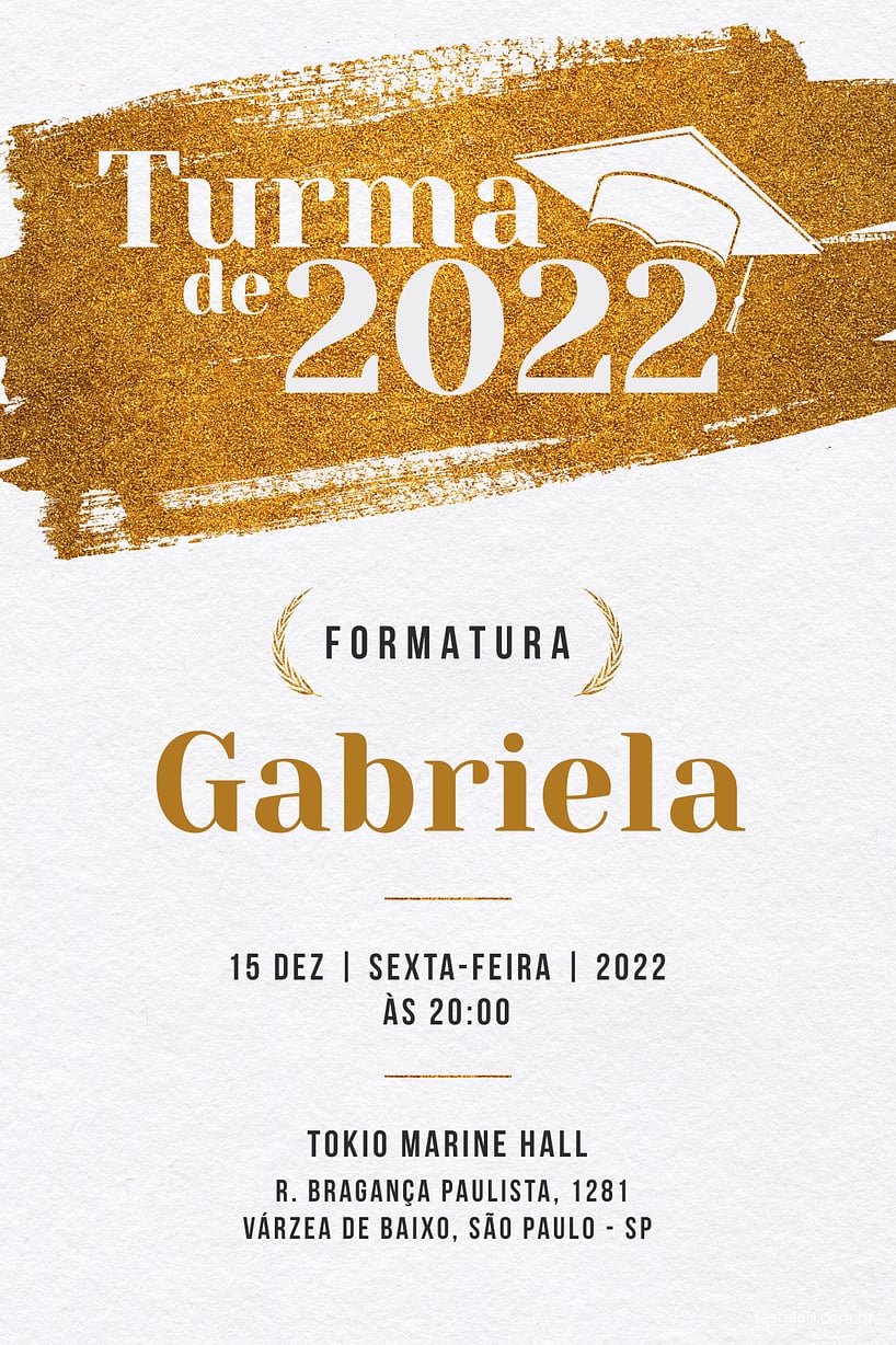 Criar convite de Ocasiões especiais - Glitter de Formatura Branco e Dourado| FestaLab