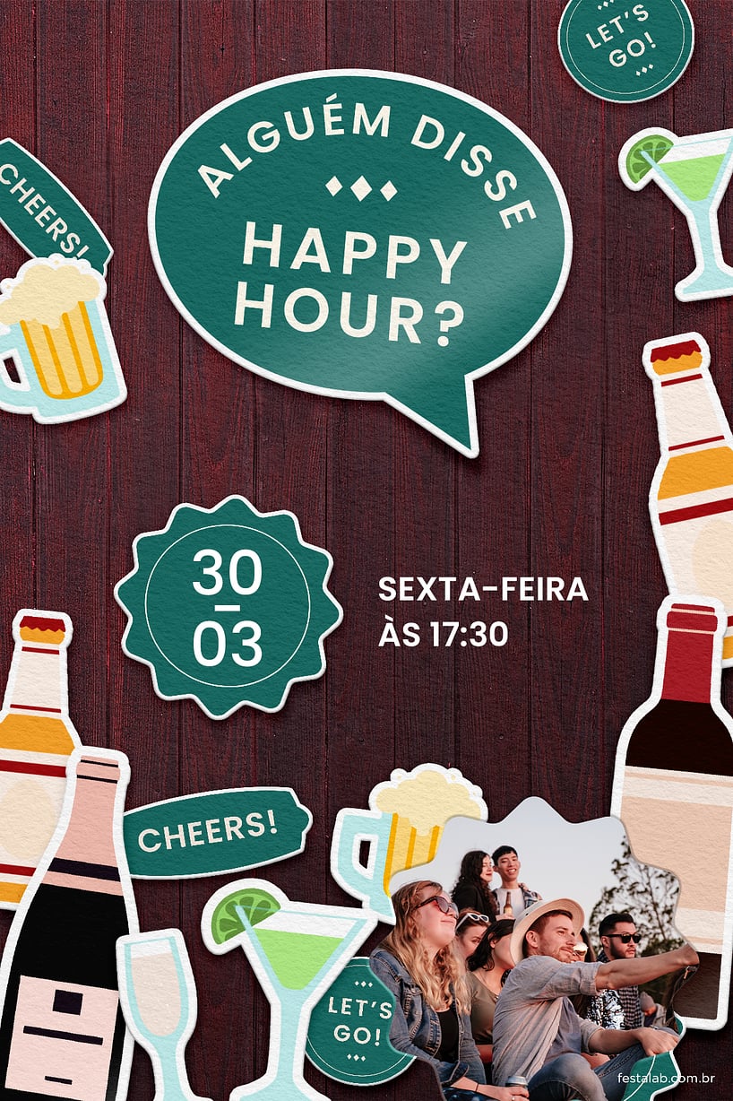 Criar convite de Ocasiões especiais - Happy hour verde| FestaLab