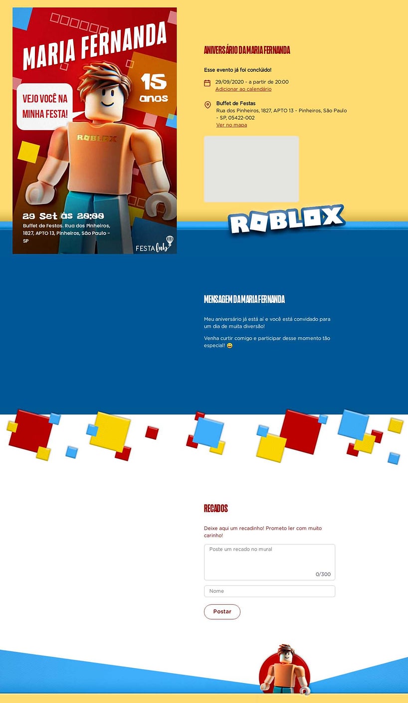 Vibe de Aniversario - Roblox em festa vermelho